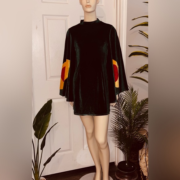 Dresses Custom Velvet Dark Forest Green Dress Bell Sleeves Moth Dress